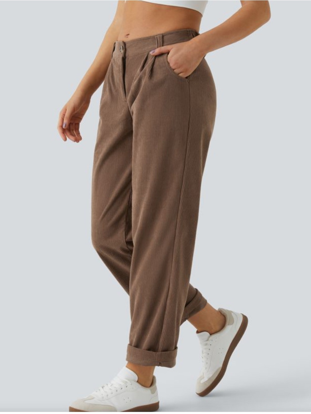 HALARA Ribbed Wide-Leg Pants in Taupe